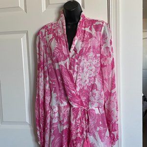 Rococo Sand Pink Floral dress w/ Metallic Gold Threads